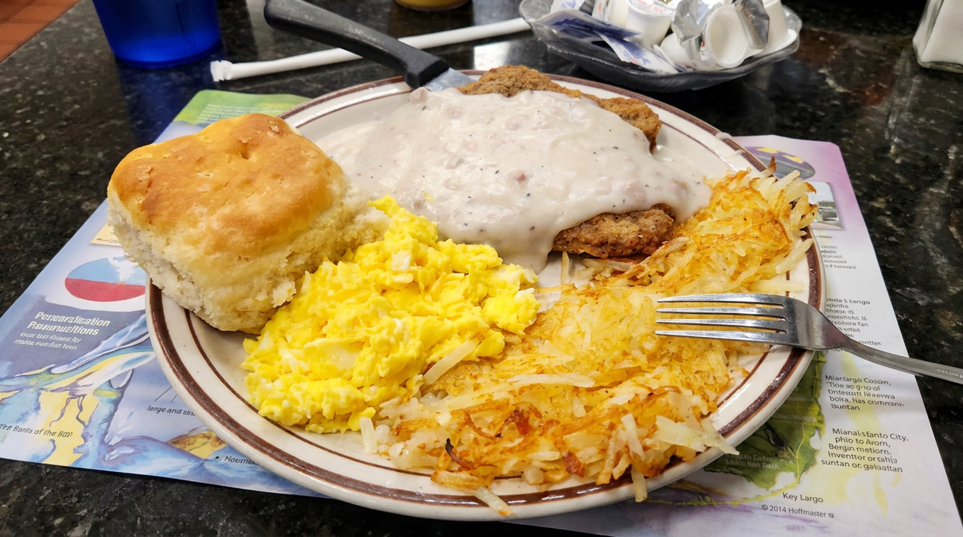 Country fried steak and biscuits